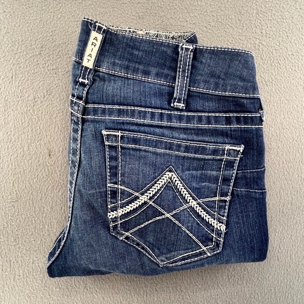 Ariat Women Straight Icon Jeans Blue Cotton Blend 30S Western‎ Cowgirl Rodeo